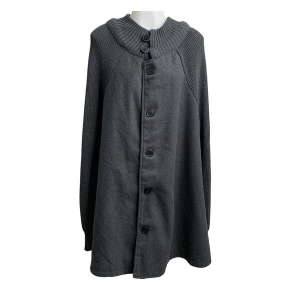 NWOT Sweater Jacket Winter Gray Button Coat Swing Overcoat A-Line Dress - Picture 1 of 9